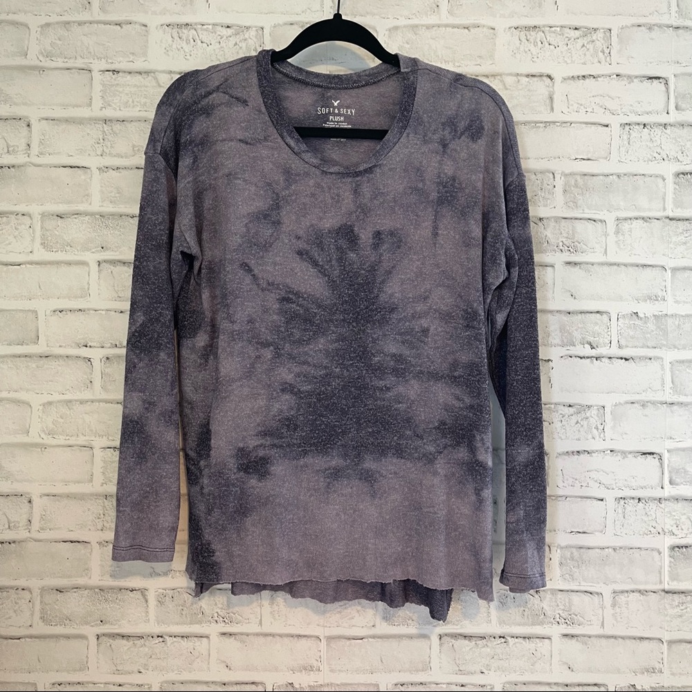 American Eagle Soft & Sexy Plush Purple Tie Dye Sweater Top Tee Shirt EUC #BB226